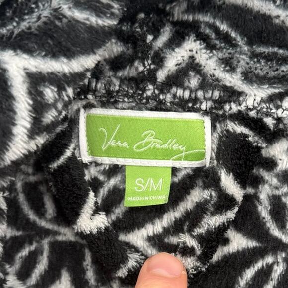 Vera Bradley Womens Fleece Robe Diamond Geometric Pattern Black White Size S/M - Picture 2 of 9
